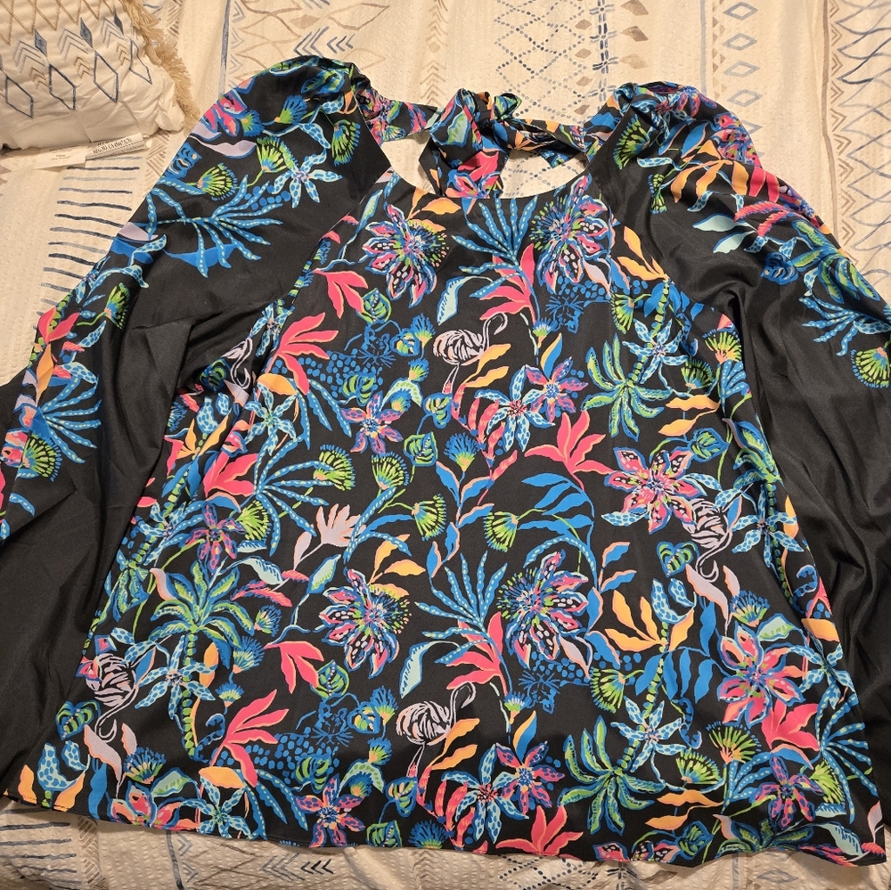 Lilly Pulitzer Black Multicolor Floral Blouse